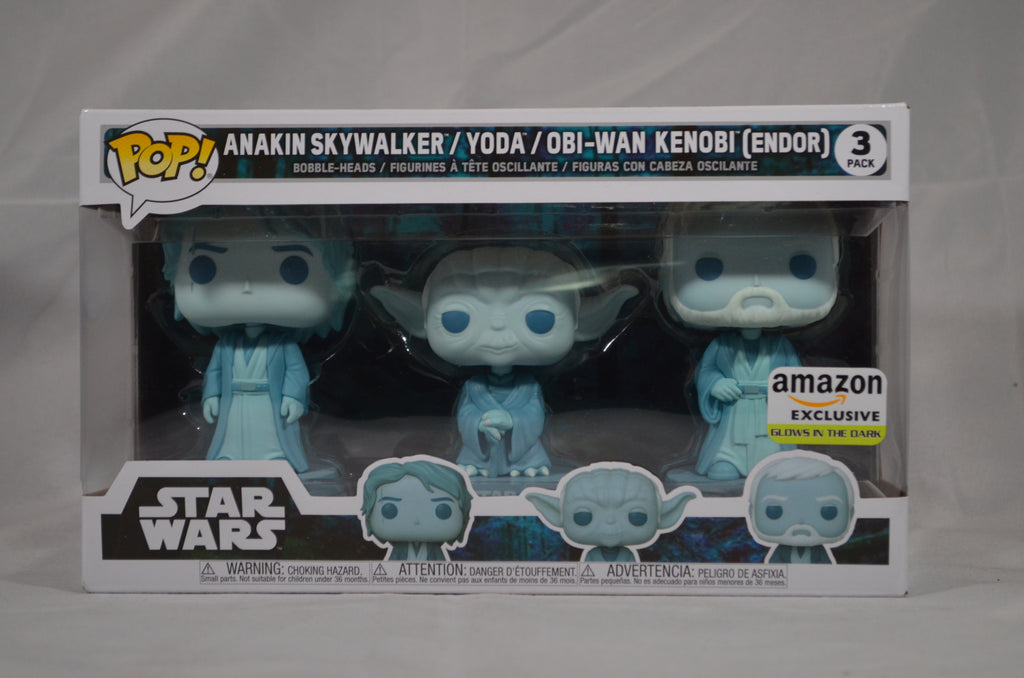 Pop Anakin Skywalker / Yoda / Obi-Wan Kenobi (Endor) 3 Pack Amazon Glow in the Dark Exclusive