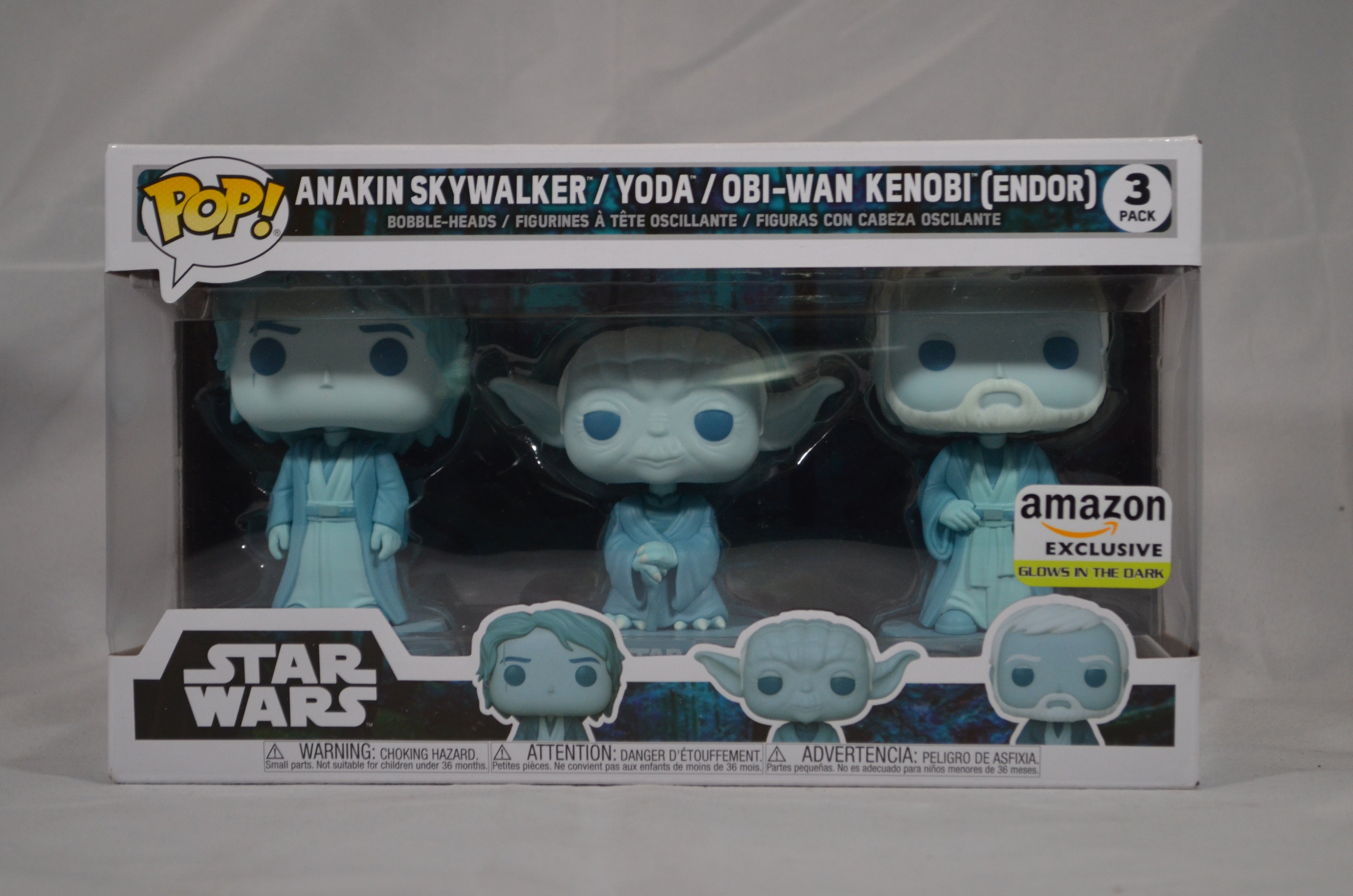 Pop Anakin Skywalker / Yoda / Obi-Wan Kenobi (Endor) 3 Pack Amazon Glow in the Dark Exclusive