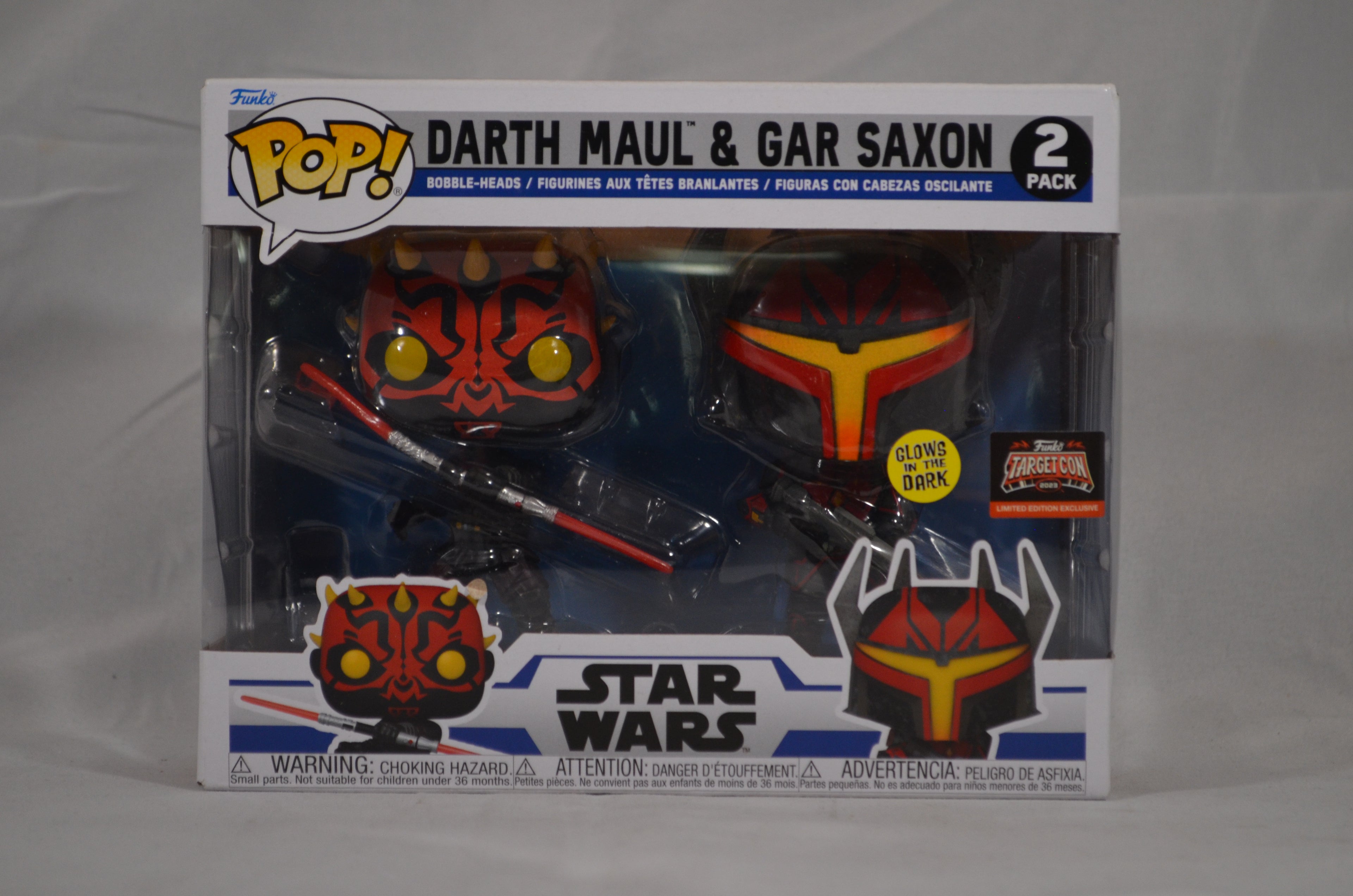 Pop Darth Maul & Gar Saxon 2 Pack Funko 2023 Target Con Exclusive Glow in the Dark LE